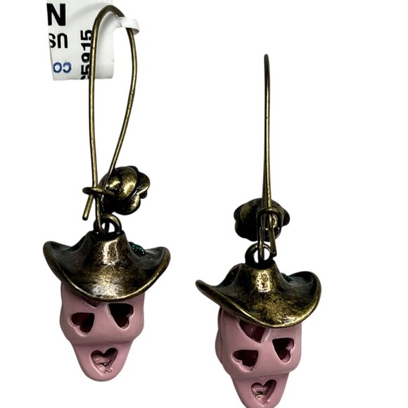 NWOT Betsey Johnson Lady Luck Girly Skull Cowgirl Sparkling Earrings - Picture 2 of 3